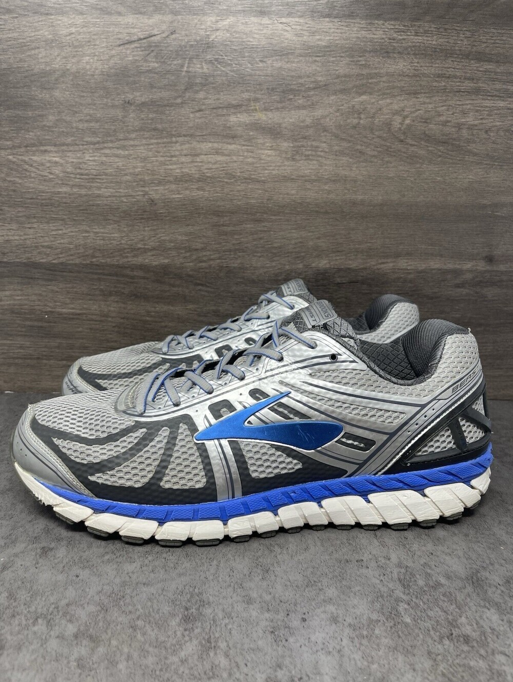 Brooks Beast 16 Silver Blue Mens Size 14 2E Wide Running Walking Shoes Sneakers